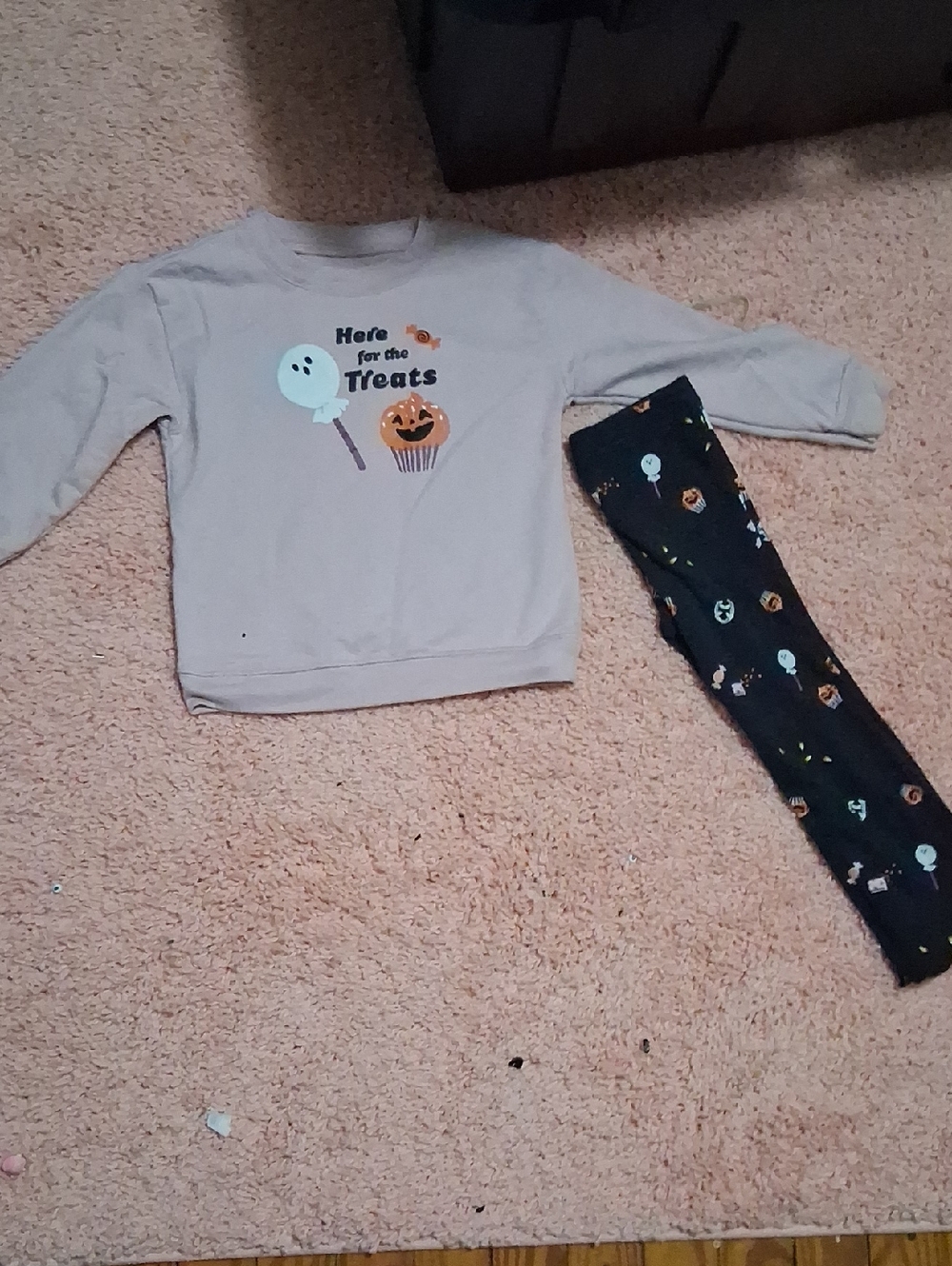 Kids Halloween Treats Sweatshirt and Leggings Set - Neutral Tan & Black